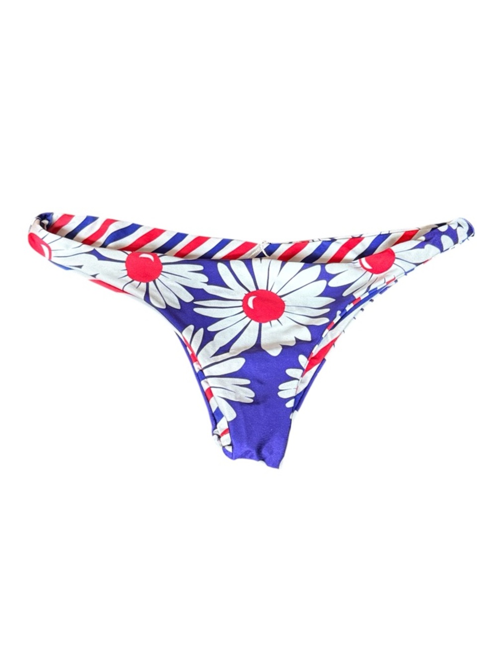 Wildfox Reversible Thong Bikini Bottom Daisy Print Royal Blue Y2K Small